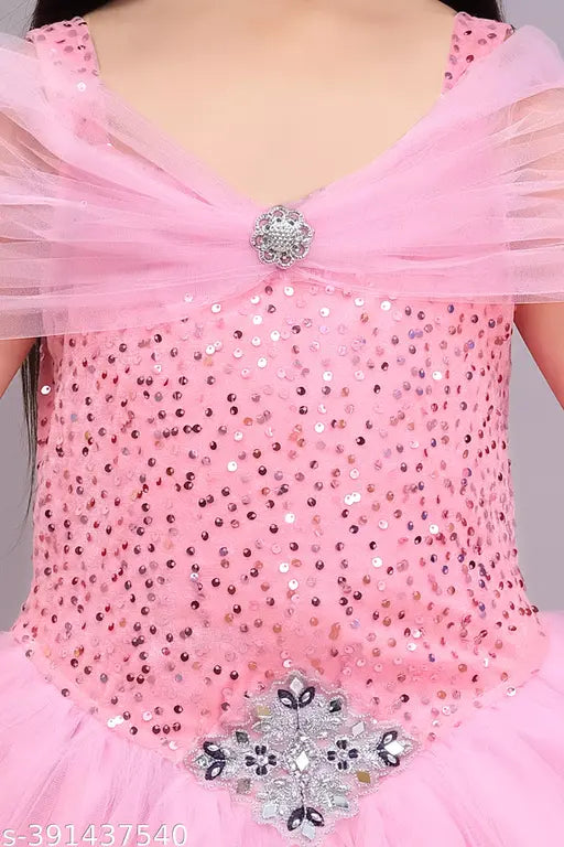 Pink sequined ball gown dress with sweetheart neckline