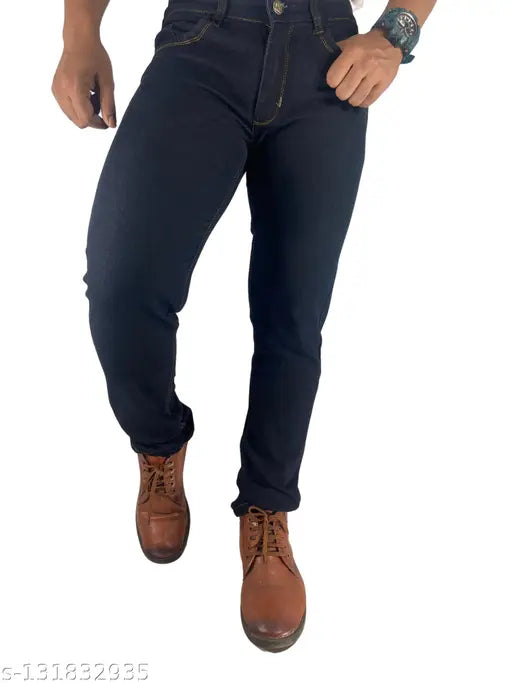 Solid black denim men's jeans, FANG JEANS Men's slim fit, comfortable for 28