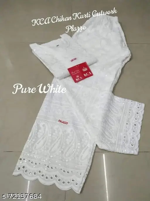 Embellished cotton chikankari kurti & plazzo, Indian ethnic wear in single size