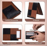 Stylish Faux Leather Tri-fold Wallet for Men - Compact design with ID window, coin pocket, and multiple card slots. Durable bi-fold closure. Colourblock pattern, ideal for everyday use or gifting. Made in India