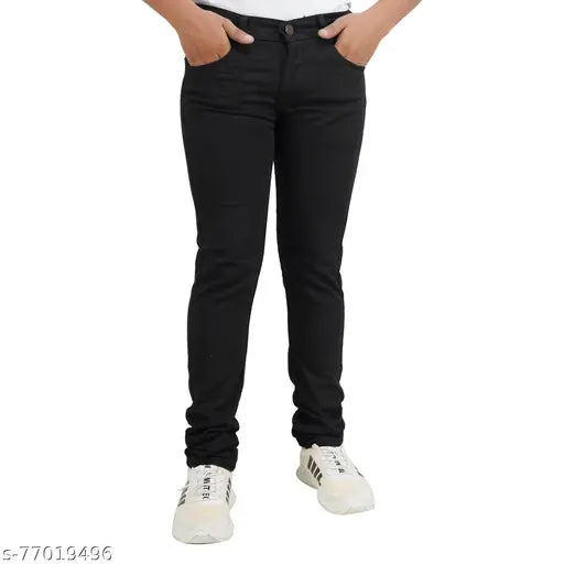 Mens solid denim jeans (pack of 1), size 28, 30, or 32 - made in India on a mannequin