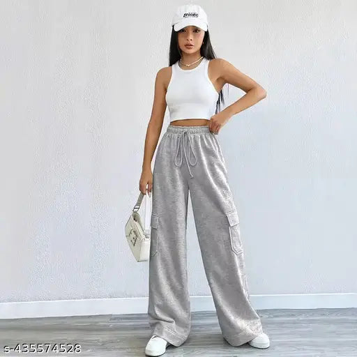 Gray cropped jogger pants for women