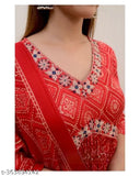 Red viscose rayon Kurta Afgani palazzo set with dupatta and stitched net, beautiful prosen print on Indian fabric