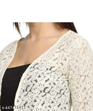 Stylish white net shrug, printed pattern three-quarter sleeve cape for women, Indian export