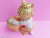 Gold-toned poly resin Krishna Idol Makhan Chor statue for puja, intricately handcrafted with a white marble finish, perfect for religious gifting, 10 cm length x 15 cm height x 7.5 cm breadth