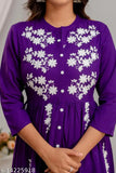 Violet Rayon Chikankari Anarkali Kurti, three-quarter sleeves, Indian embroidered festive wear for women