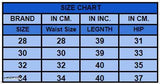 Black denim men's baggy jeans, size chart