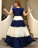 Blue and white striped skirt with ruffle design