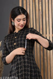Black rayon women's maternity kameez with floral print, three-quarter sleeves, side pocket