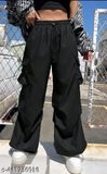 Black cargo pants with high waist and pockets, girls' fashion, casual style