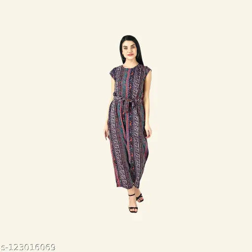 Premium printed crepe short sleeve jumpsuits for women & girls, various sizes available