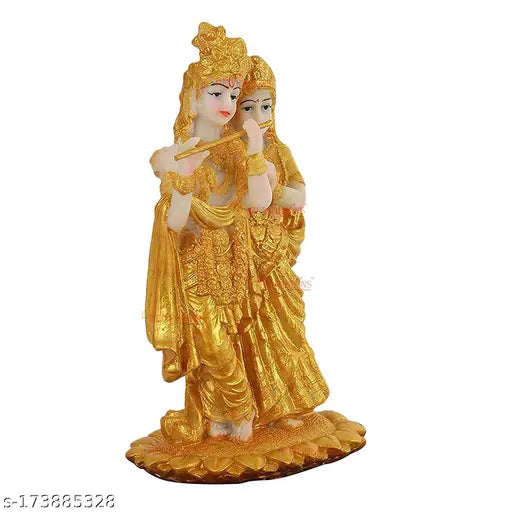 Gold plated marble Krishna idol showpiece, perfect for Diwali decoration and corporate gifts, 7 inches tall