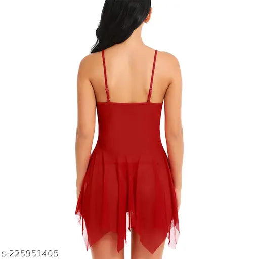 Women's free-size net nightsuit, showcasing lace work and self-design patterns, ideal for romantic occasions or dance parties, made in India