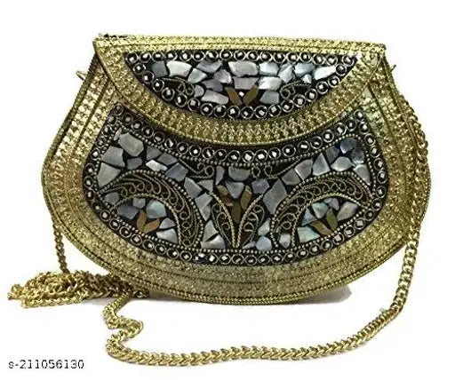 Vintage handmade metallic mosaic stone shell purse, special occasion accessory, for women, sling bag, silver and black, shell nacre stone, party bag, ethnic clutch, indian antique purse