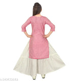 Cotton blend embroidered mirror work kurta and sharara set for girls aged 4-14, India origin