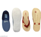 Blue white mesh sneakers combo, lightweight women's casual shoes & cream slippers (pack of 2), foot-friendly printed design