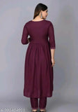 Rayon maroon kurta pant embroidery set, three-quarter sleeves with sequins and fori work - Indian ethnic fashion