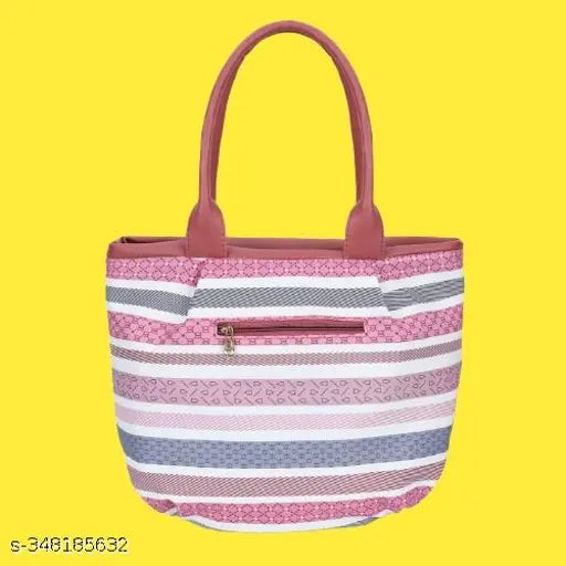 Pink and white striped fabric, long strap, purse with pocketbook