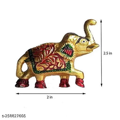 Golden metal elephant statues pair, Indian animal figurine decorative showpiece for home, temple, office gifting