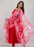 Women's anarkali flared kurta with dupatta, red, pink, long-length, traditional attire