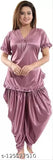 Sexy satin dhoti patiyal night suit for women, solid-patterned and comfortable sleepwear in free size (M: bust 20", length 29", waist 28", hip 30", length 32") with short sleeves, made in India