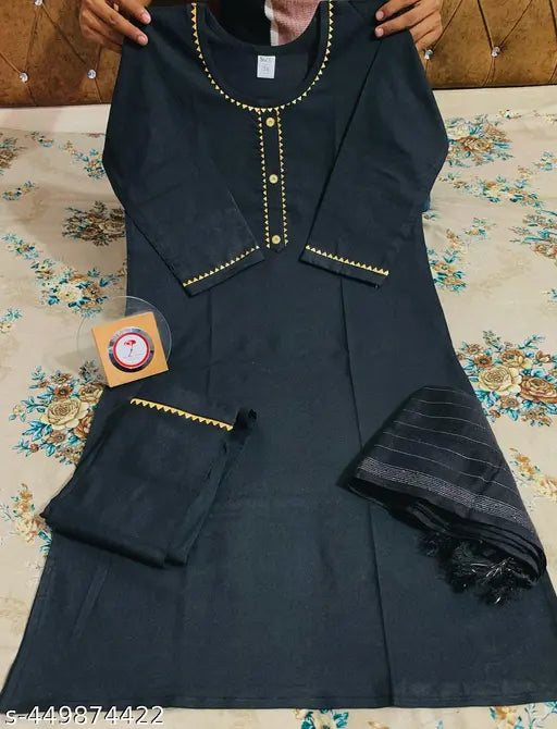 Women's cotton kurti set with palazzos, solid net pattern, three-quarter sleeves - pack of 3 sizes: S, M, L, XL, XXL, XXXL (Indian attire)