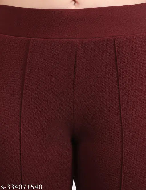 Stretchy high waist bell bottom trousers in solid paralleled leg style for casual office work wear, polycotton fabric