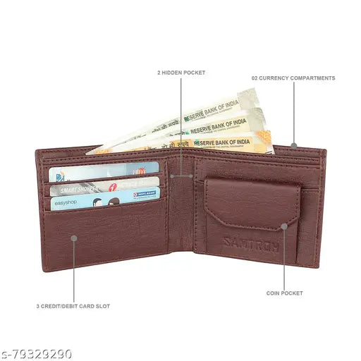 Multicolor Samtroh faux leather men's wallet with detachable card holder, coin pocket. Stylish and sophisticated design for everyday essentials storage