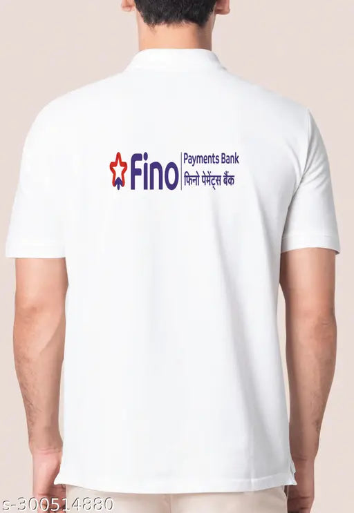 Polycotton half sleeve polo shirt for men, printed with Fino Payments Bank logo. Available in sizes S-XL, made in India