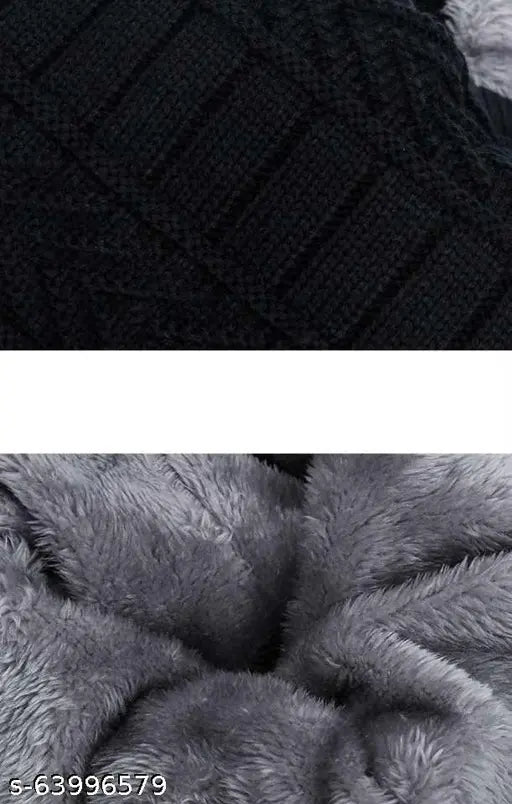 Arcylic unisex woven winter cap set with soft fur inside, self-designed pattern for warm and comfortable outdoor/indoor activities
