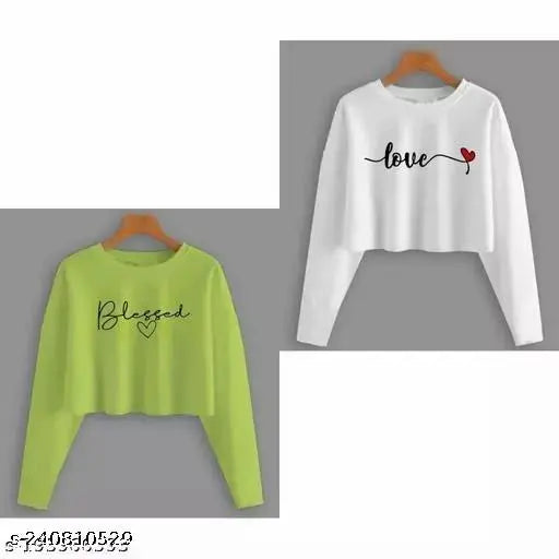 Stylander cotton blend printed crop tops (Style 5) - versatile women's combopack for casual outfits with denim and sneakers