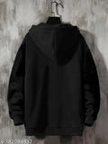 Black cotton blend slim fit t-shirt for men, featuring a hood and full sleeves with printed focus design