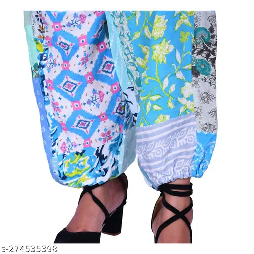 Rayon women's lounge pants, patchwork design, bohemian print