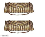 Gold beaded intricate hand clutches for wedding women's combo of 2