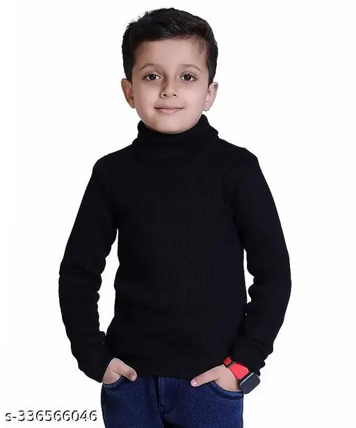 Black cotton blend baby clothes: Solid high neck long sleeves for both boys and girls (0-5 years), India-made