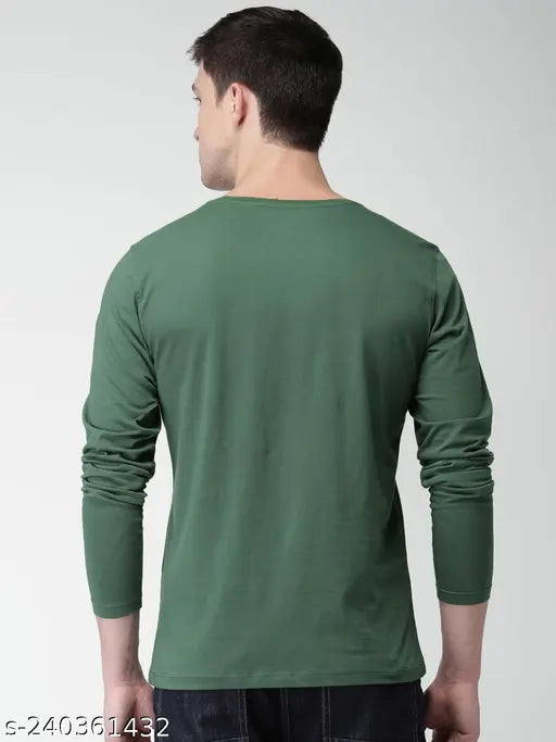 Olive green, cotton full sleeve t-shirt for men, India