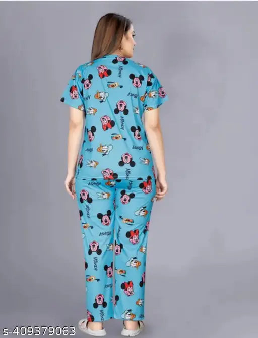 Attractive printed polycotton short sleeve nightwear for women - comfortable and stylish sleepwear in multiple sizes (S-XL), India origin