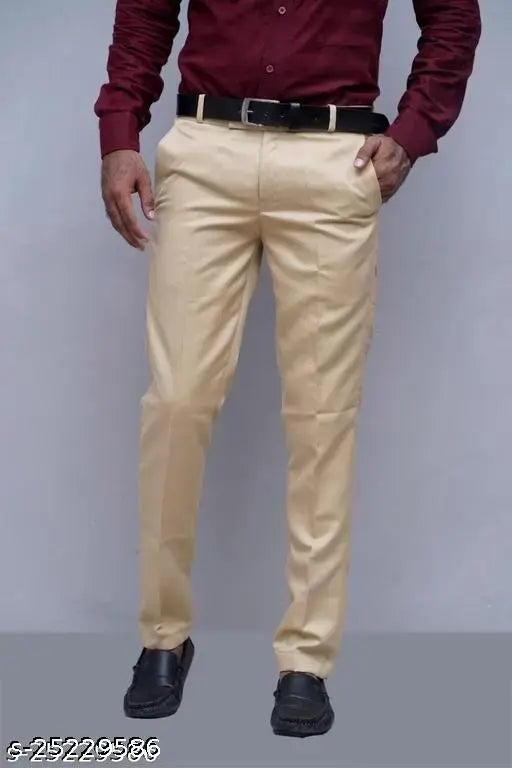 Men's Polycotton Solid Formal Trousers - Mid-Rise, Slim Fit, Belt Loops, Button & Zipper Closure, Suitable for Western Wear, 11" Inseam, UCNB Fashion