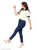 White lycra polo t-shirt for women and girls, featuring a fancy crop collar and short sleeves. Made in India