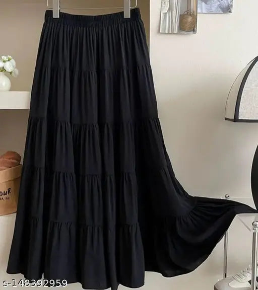 Black ruffled skirt, long and flowing