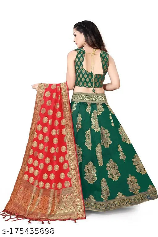 Art Silk Lehenga and matching Banarasi Jacquard Silk Blouse with heavy Brocade Fabric, 100% best quality, Kashish collection by jay nejadhari. Traditional Indian bridal wear for sizes 13-16 years or Free Size, pair with heels or flats and matching jewelry