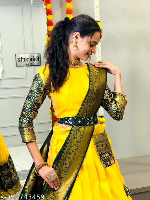 Art silk lehenga Dhavani, South Indian traditional semi-stitched half saree with matching dupatta