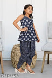 Rayon dhoti pants set with A-line crop top and dupatta for girls, Indian ethnic wear with western influence, 6-14 years, trendy Indo-Western outfit for modern girls