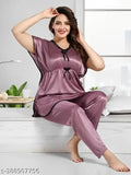 Purple satin kaftan and pyjama coord set, suitable for summer nights for girls and women