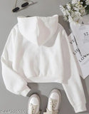White Colour Crop Hoodie