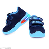 Navy blue & pink sparkle kids shoes with LED light design: Breathable canvas sole, adjustable velcro closure, unisex casual knitted style for 0-5 years old