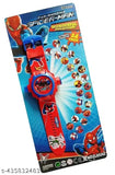 Spiderman digital watch with a vibrant red case and band, featuring multiple characters