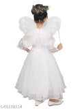 White kids party dress with red pari wing design