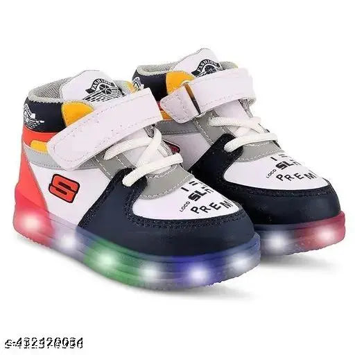 Black, white, and red LED sneaker for kids, boys' casual wear