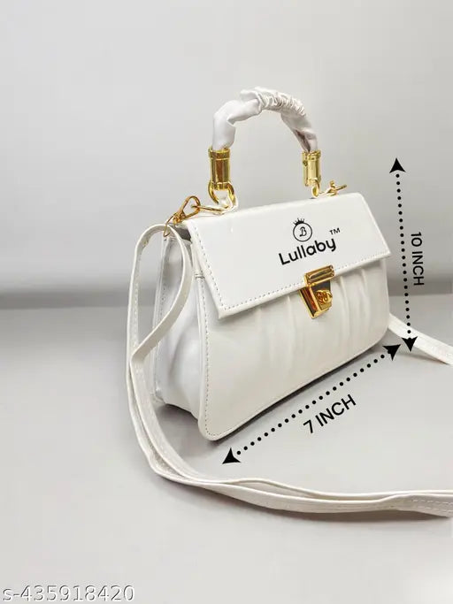 White cotton satin sling bag with adjustable strap